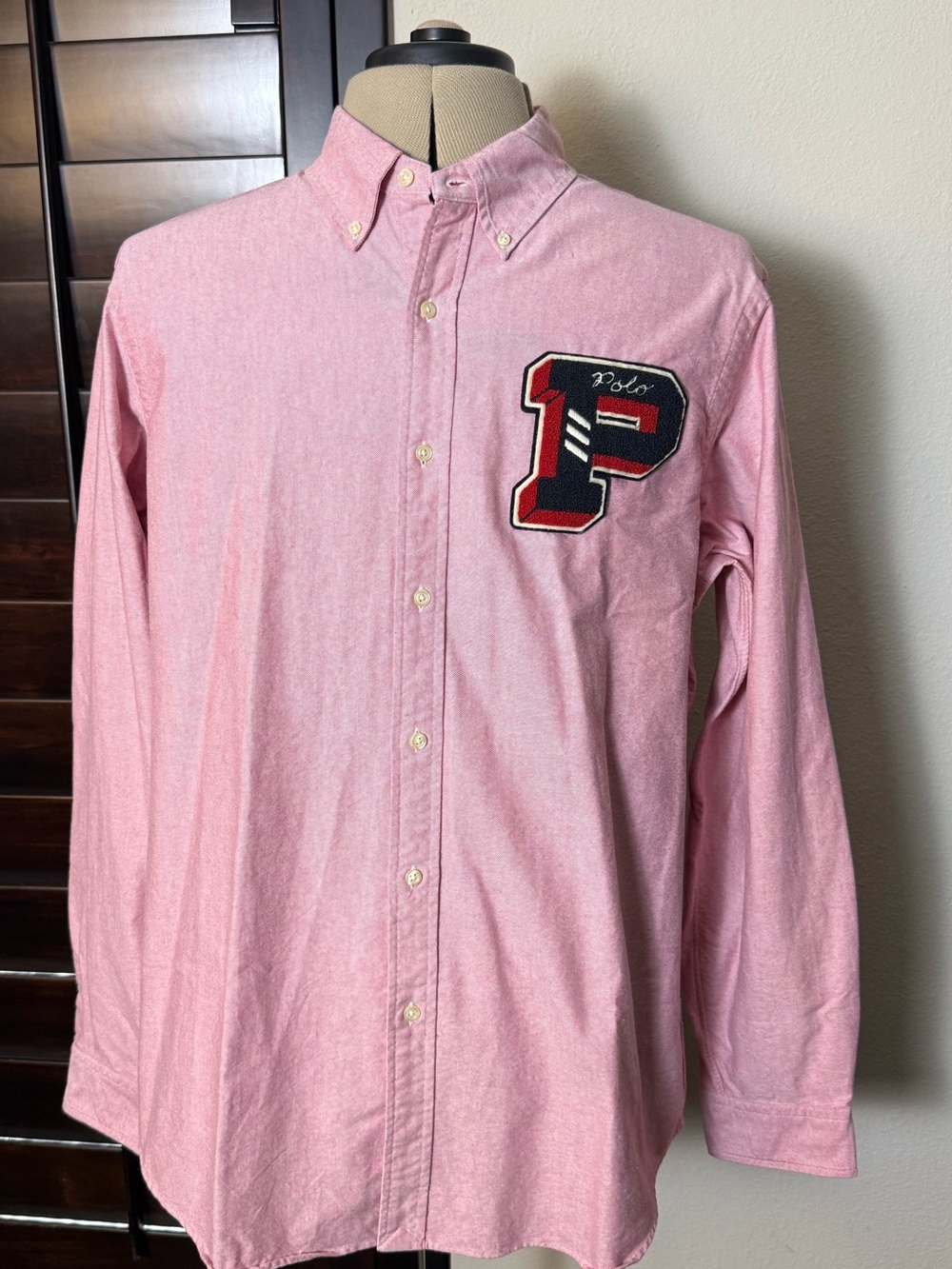 Polo Ralph Lauren Classic Fit Pink Oxford Varsity P Patch Shirt Men’s XL